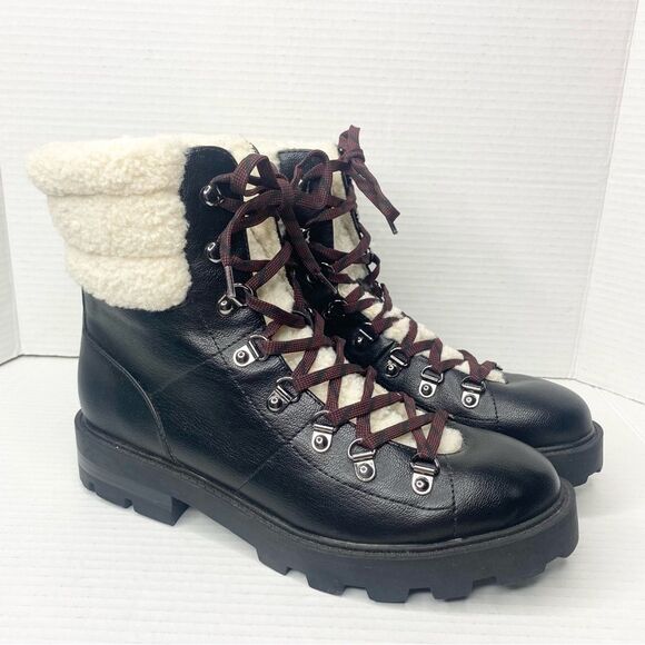 Nine West Womens Size 9.5 Rima Black Faux Leather Combat Boots Lug Sole - Picture 2 of 10